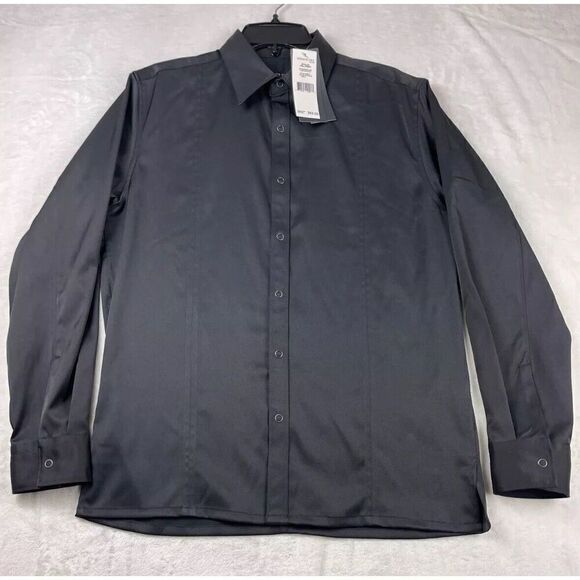 NWT Kenneth Cole New York Men's Snap Button-Up Shirt Size S Black Solid Stretch - Picture 1 of 15